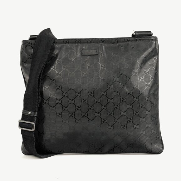 Gucci Black GG Imprime Coated Canvas Messenger Bag - Picture 1 of 12